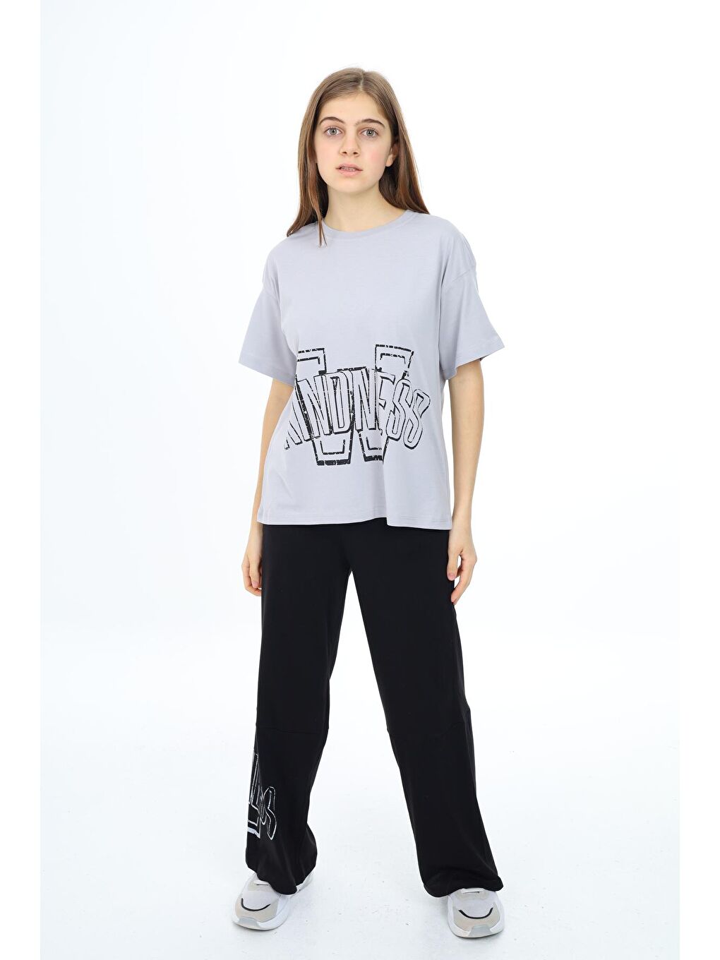 Gri Kız Çocuk Bloklu Alt-Üst Yazlık Takım 9-14 Yaş Px007