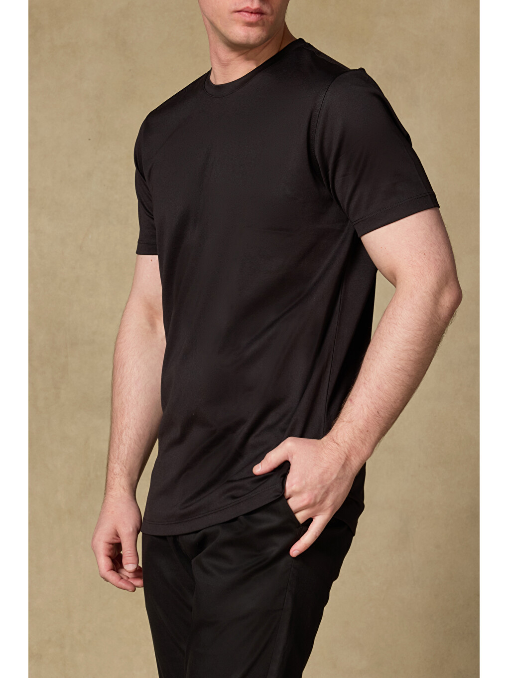 Palm Merserize Pamuklu Modern Fit Siyah Bisiklet Yaka Erkek Düz Shirt