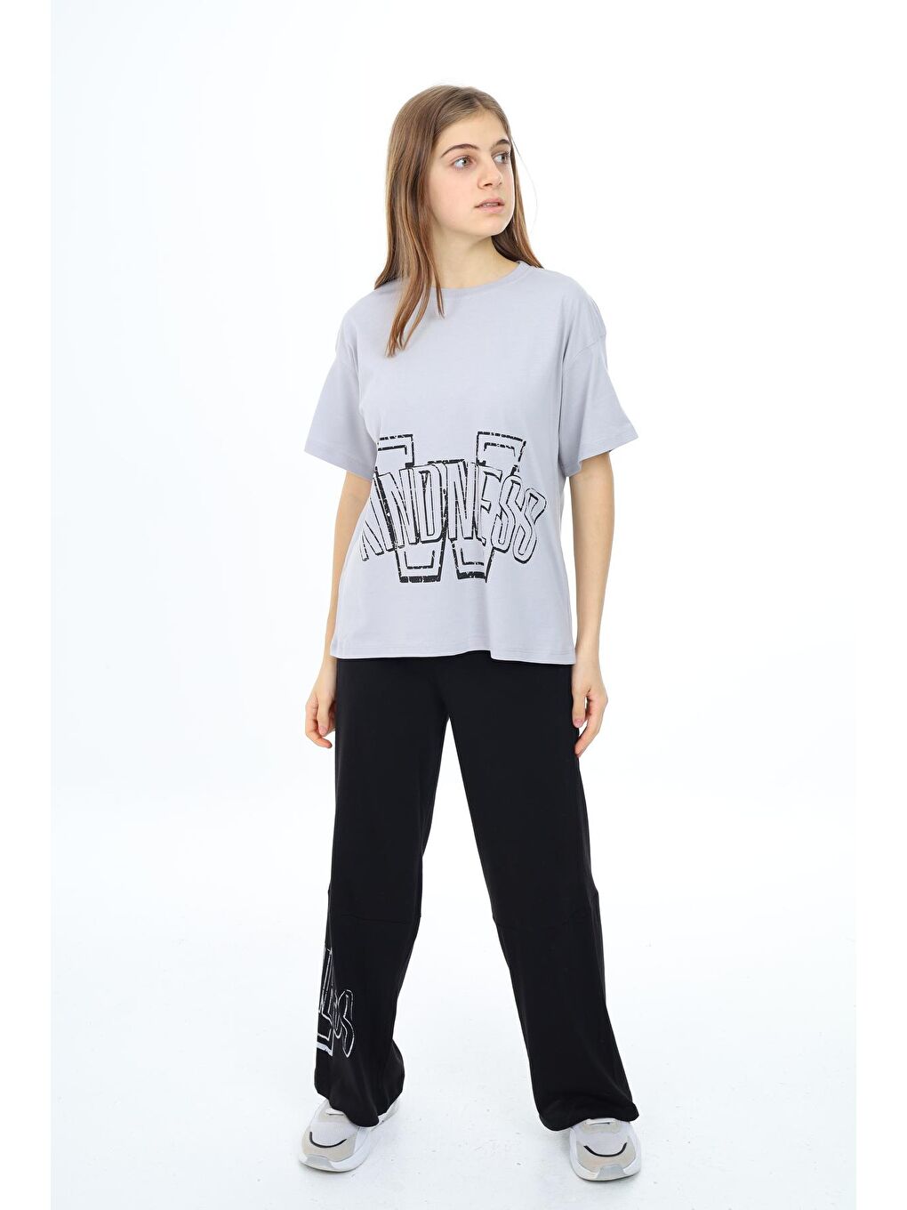 Gri Kız Çocuk Bloklu Alt-Üst Yazlık Takım 9-14 Yaş Px007-1