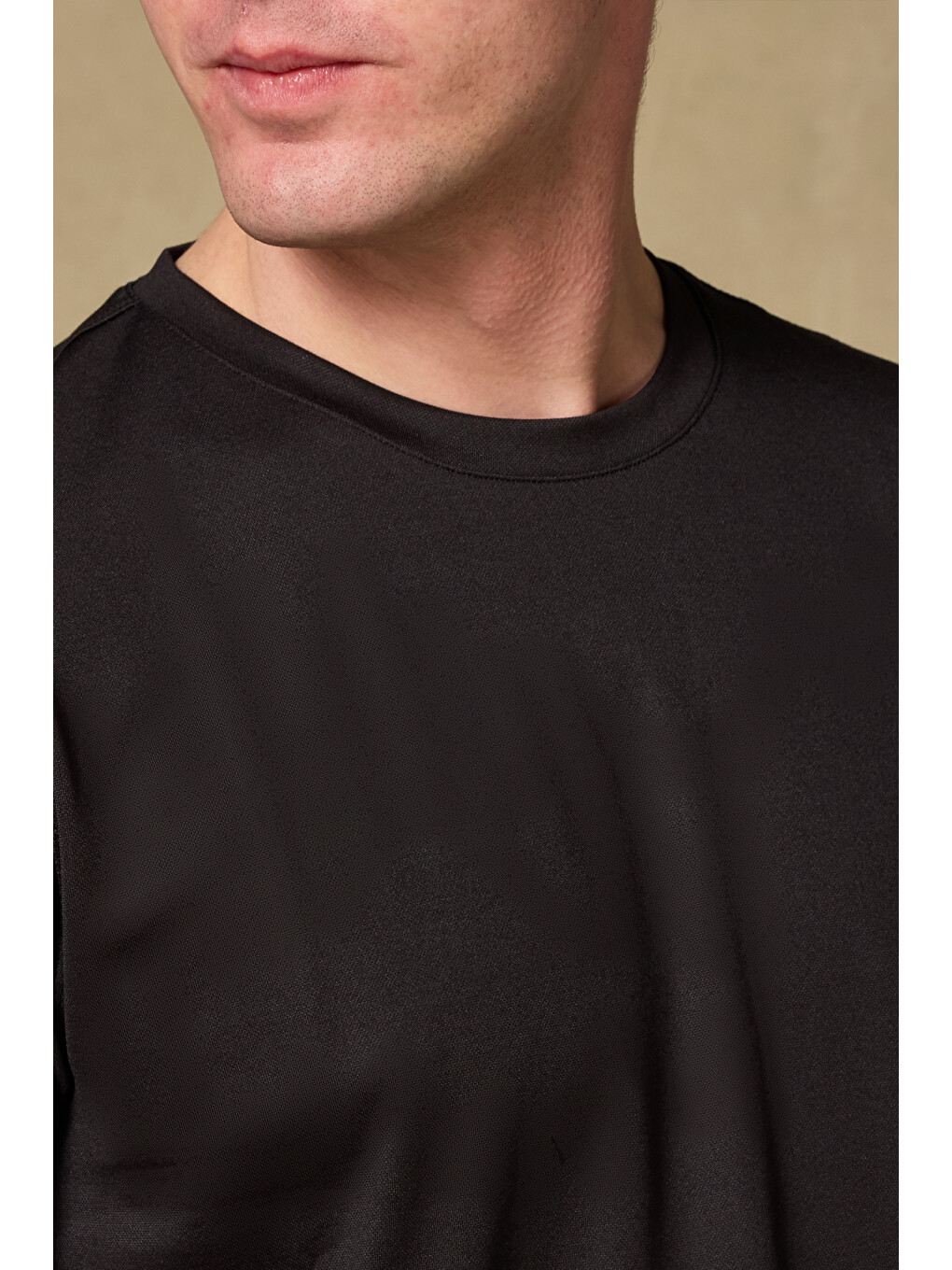 Palm Merserize Pamuklu Modern Fit Siyah Bisiklet Yaka Erkek Düz Shirt-2