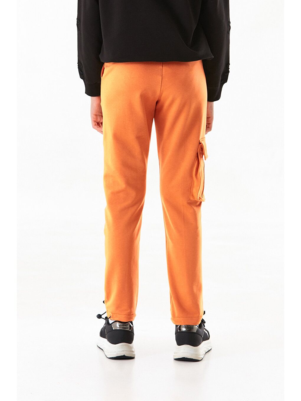 Turuncu Beli Lastikli Paçası Stoperli Çimalı Kız Çocuk Eşofman Altı-3