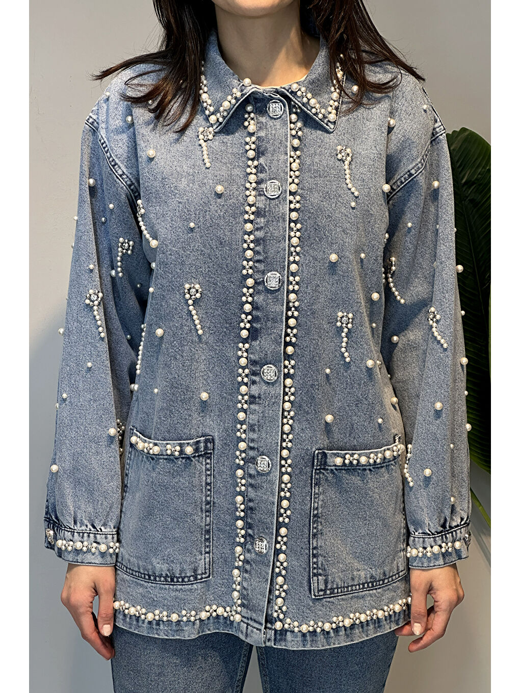 Mavi Taş ve İnci Detay Jean Ceket 7444 Denim