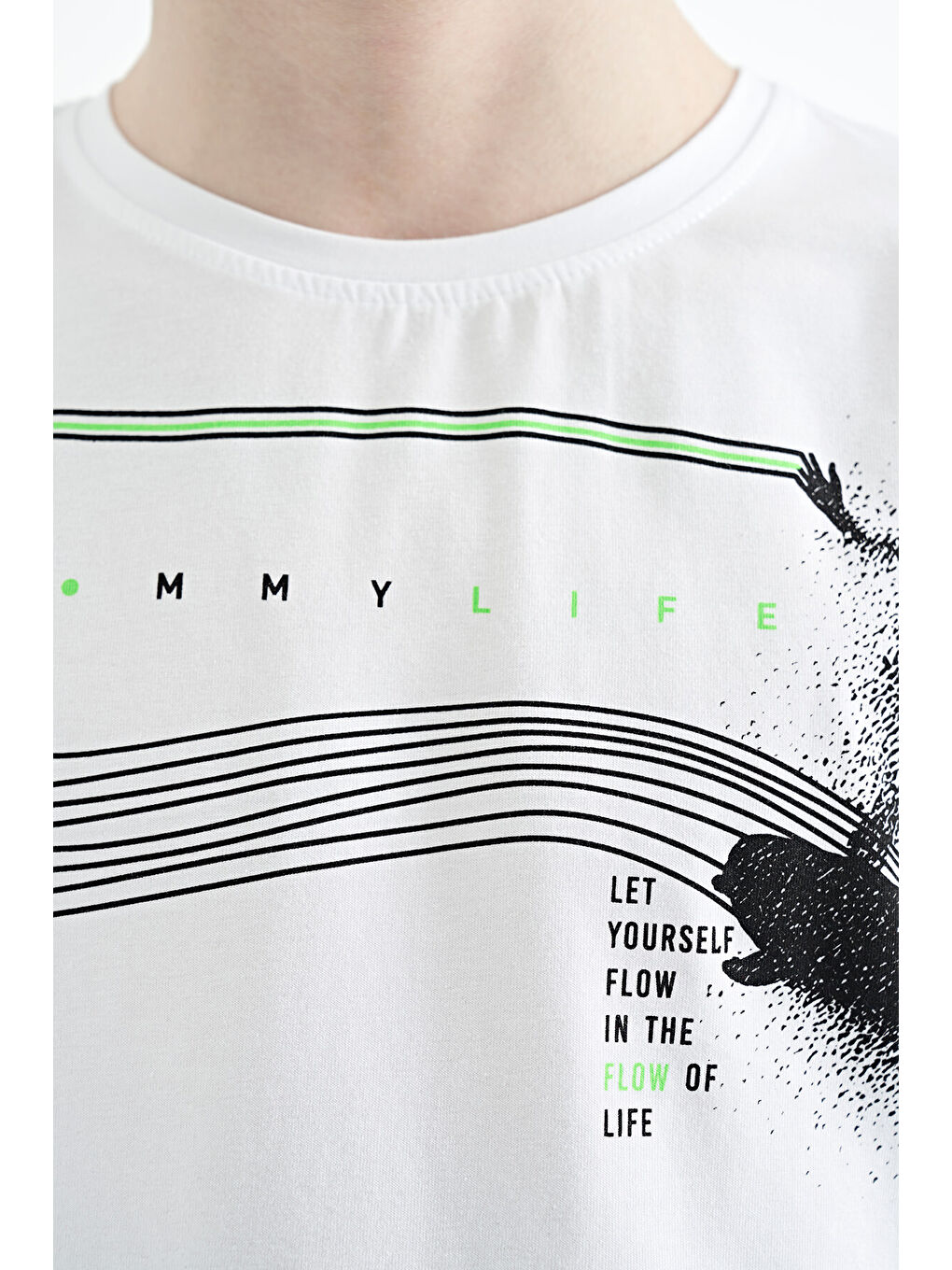 Beyaz Baskı Detaylı Standart Kalıp O Yaka Erkek Çocuk Tişört - 11133-4