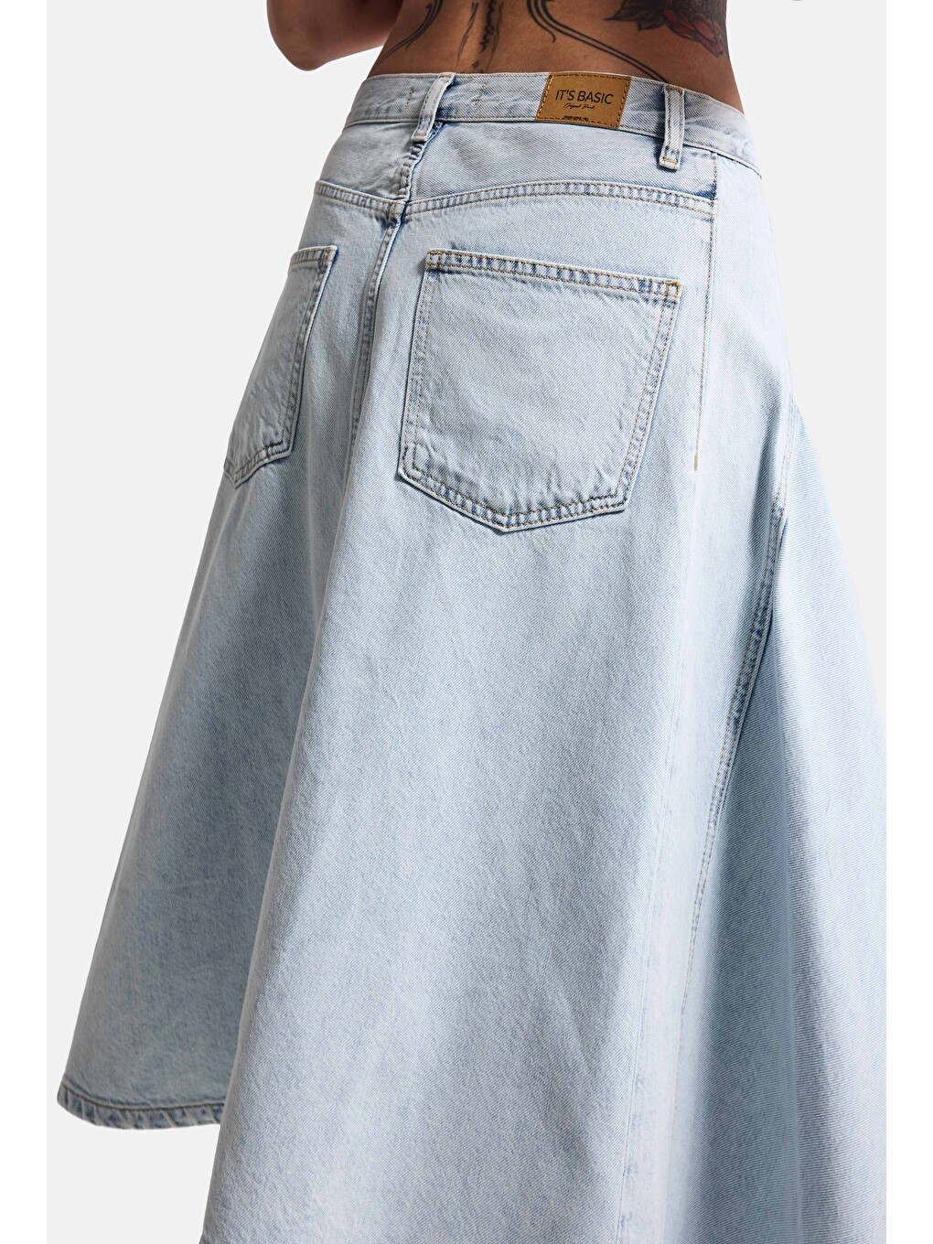 Mavi Kadın Ice 4s6-3 Midi Boy Asimetrik Kesim Tasarım Denim Etek-6