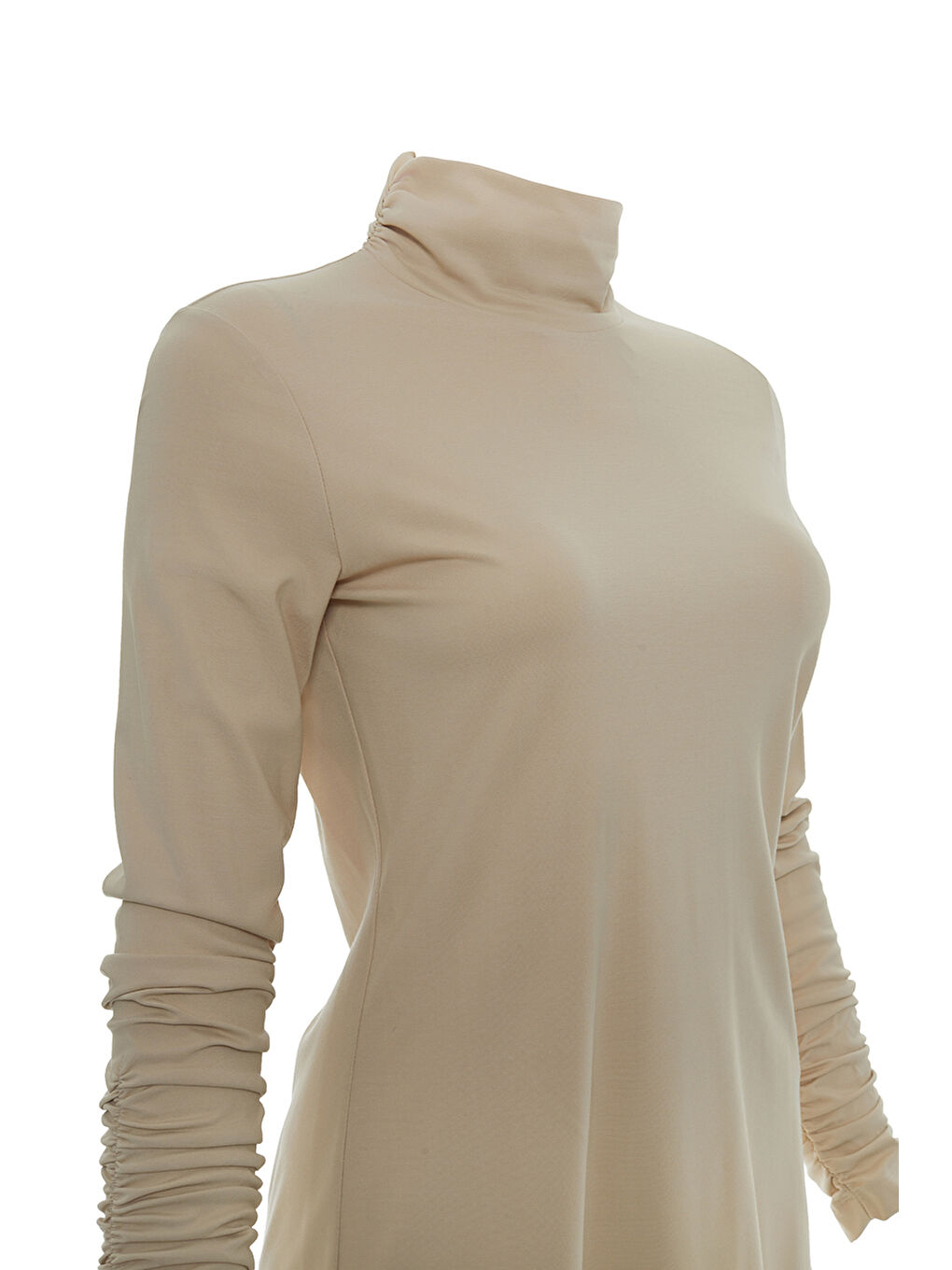 Bej Büzgü Detaylı Bluz-1