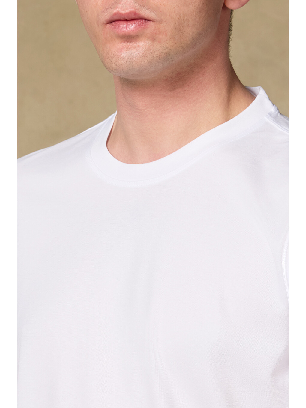 Palm Merserize Pamuklu Modern Fit Beyaz Bisiklet Yaka Erkek Düz Shirt-2