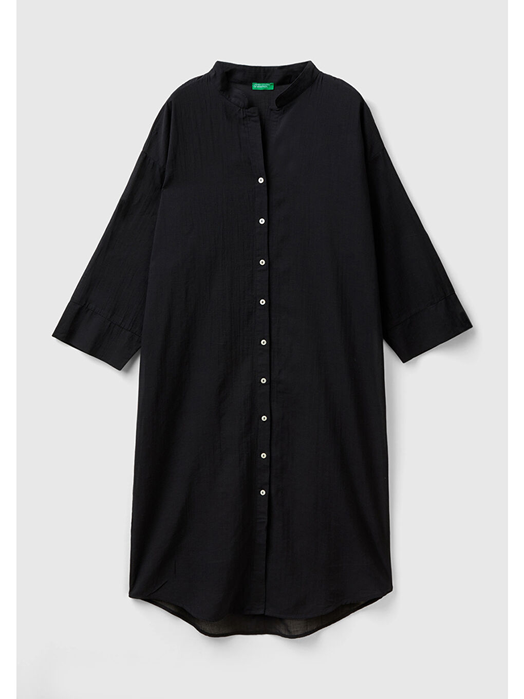Kadın Siyah %100 Pamuk Önü Düğmeli Hakim Yaka Gömlek Elbise-1