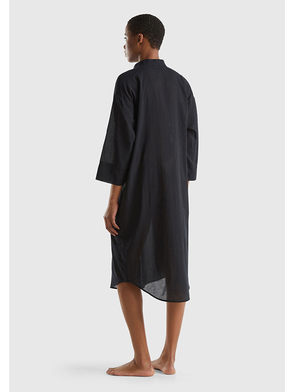 Kadın Siyah %100 Pamuk Önü Düğmeli Hakim Yaka Gömlek Elbise-2