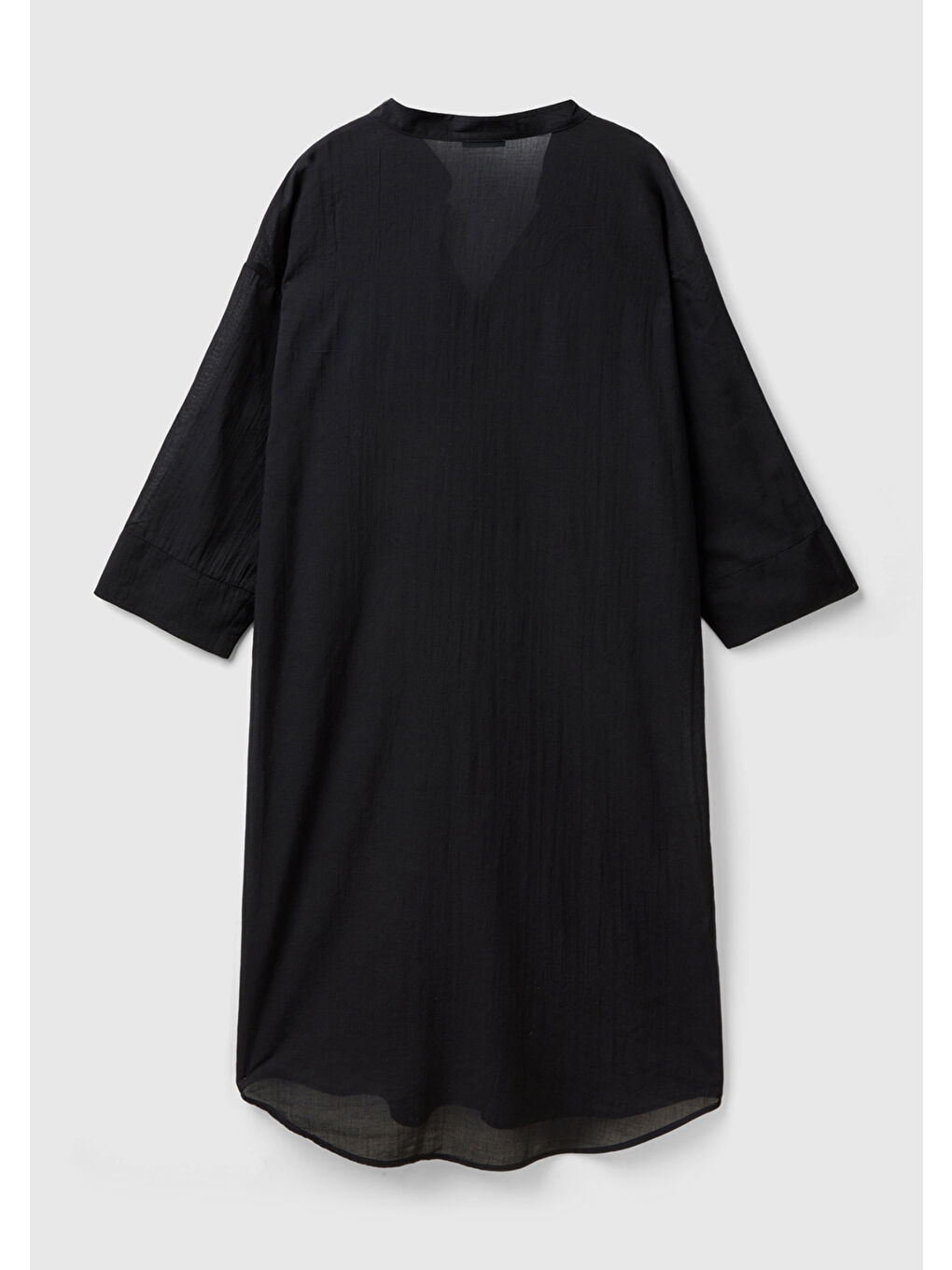 Kadın Siyah %100 Pamuk Önü Düğmeli Hakim Yaka Gömlek Elbise-3