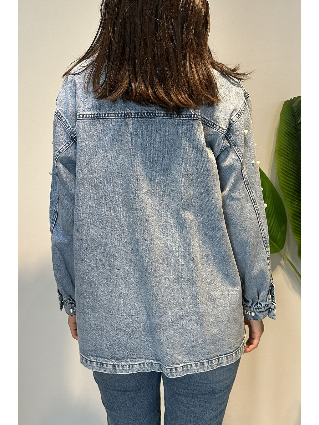 Mavi Taş ve İnci Detay Jean Ceket 7444 Denim-2
