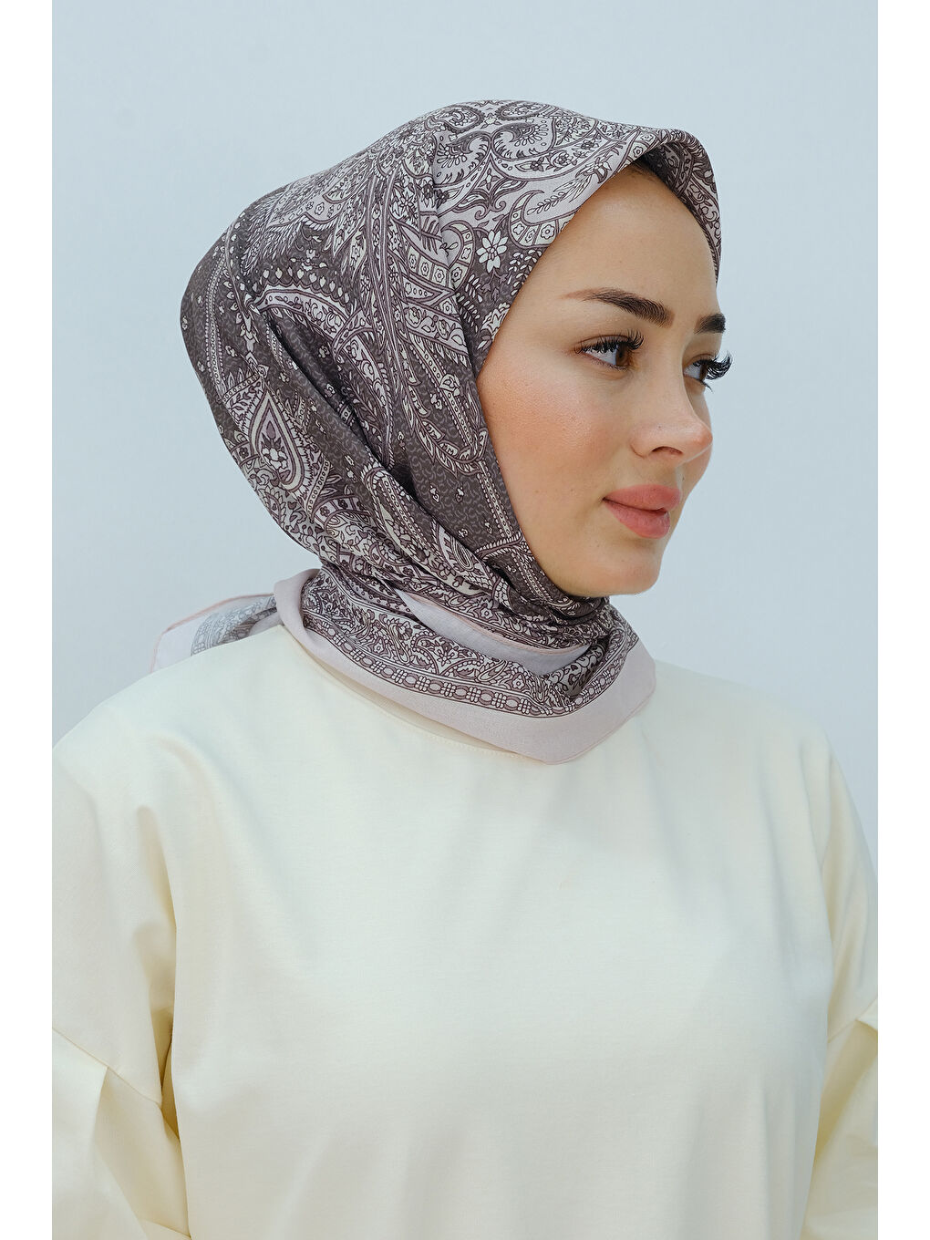 Bej Etnik Desen Soft Eşarp Açık Pudra-2