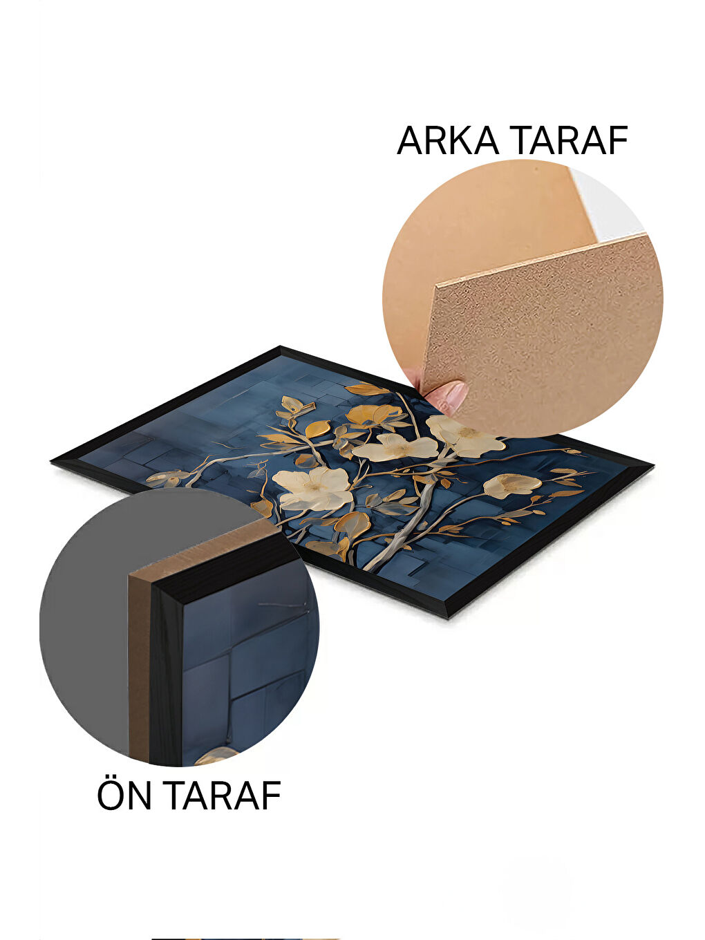 Beyaz 3 Parça Siyah Çerçeve Görünümlü MDF Poster Tablo Seti - Set 7 - ERSY3DSYHSET7-3348-1