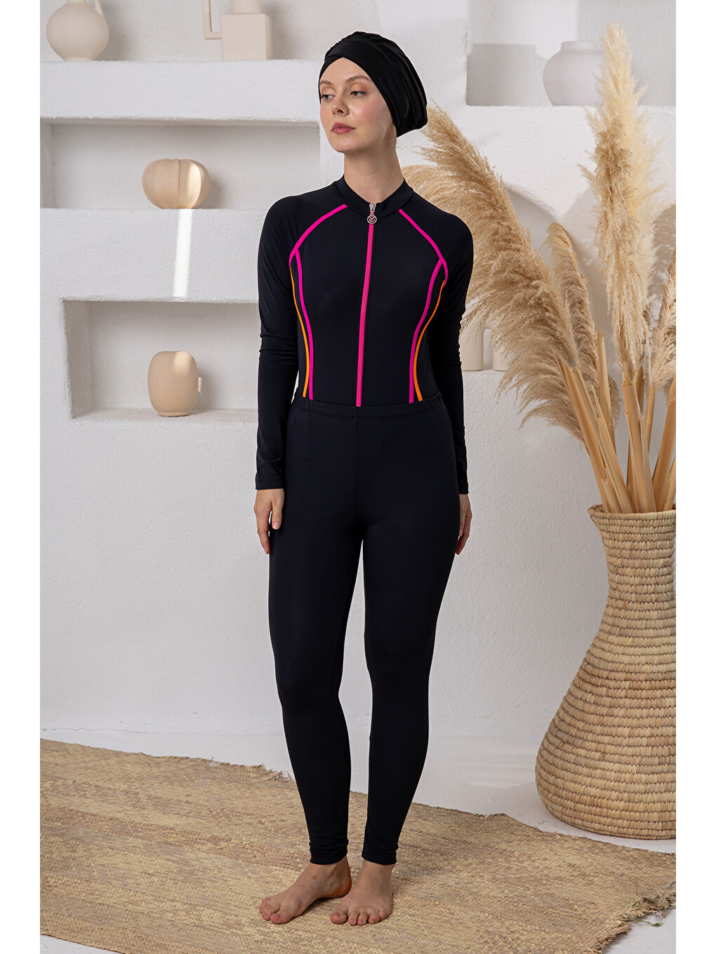 3 Farklı Şekilde Giyilebilir Elastanlı Etekli Tesettür Mayo 1113 Siyah