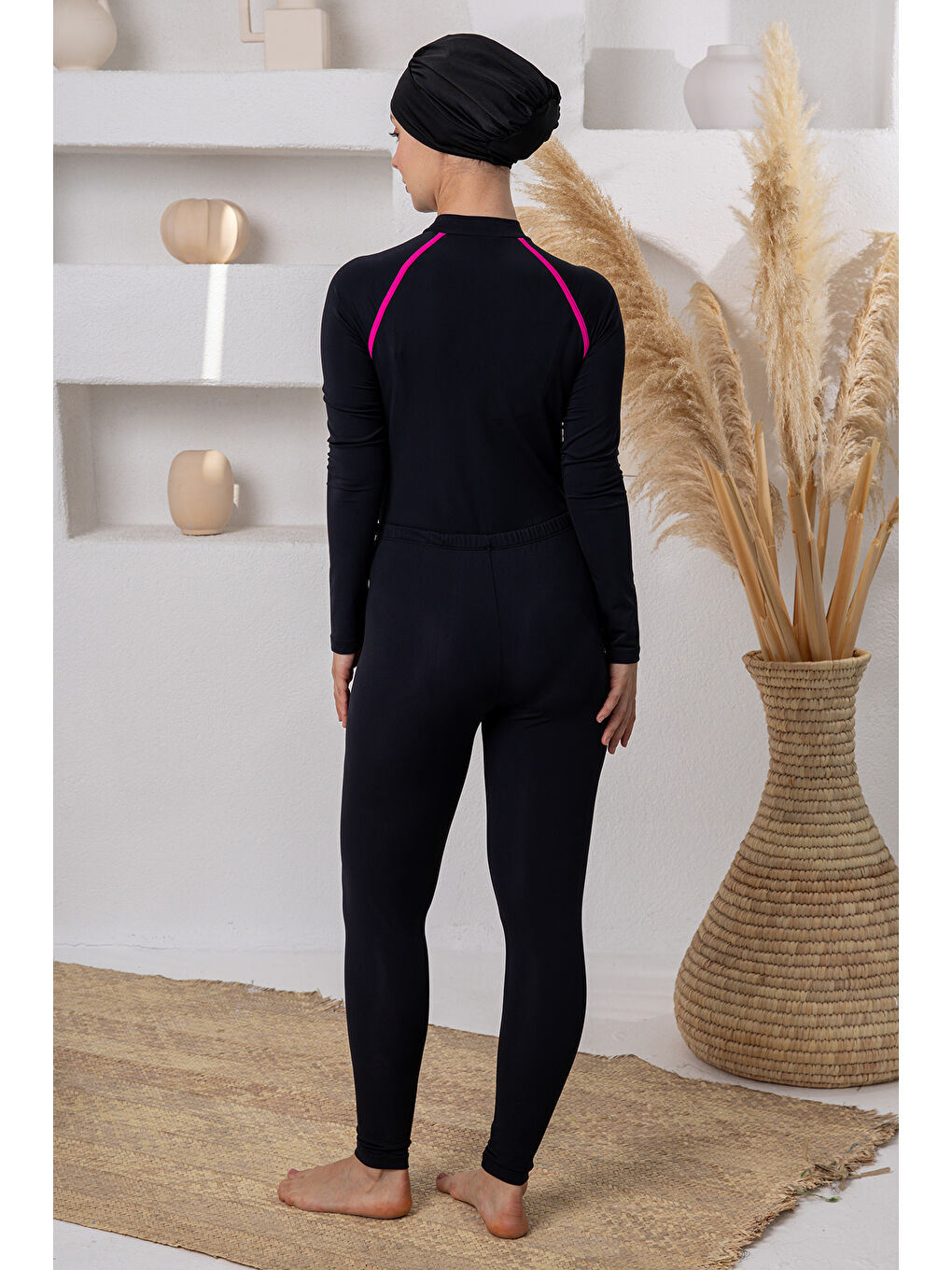 3 Farklı Şekilde Giyilebilir Elastanlı Etekli Tesettür Mayo 1113 Siyah-2