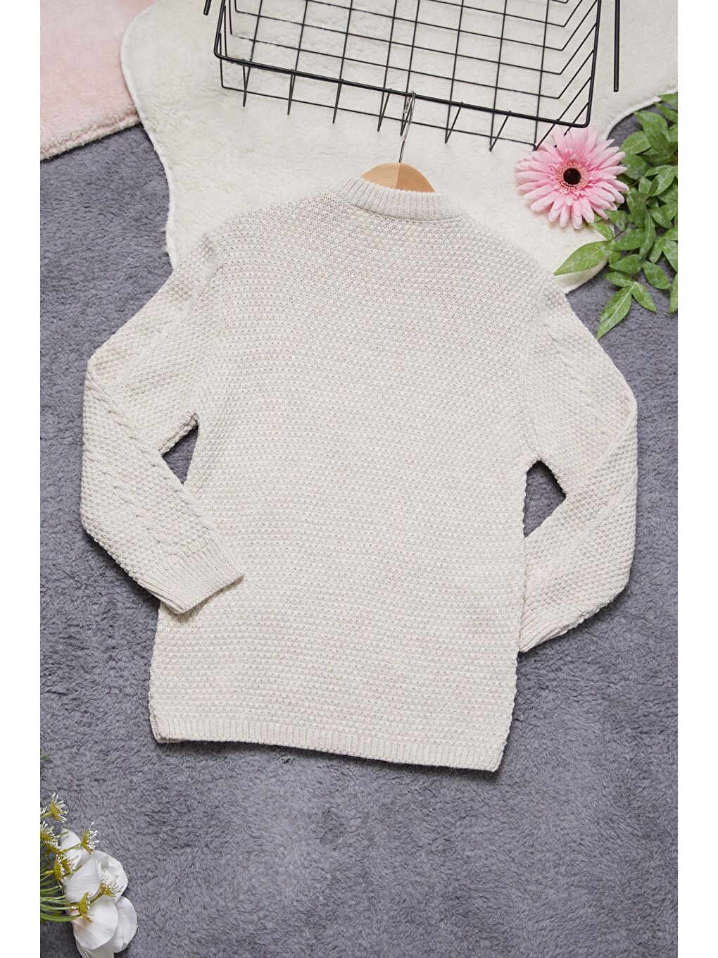 Ekru Kız Çocuk Fiyonklu Triko Kazak 14642-3