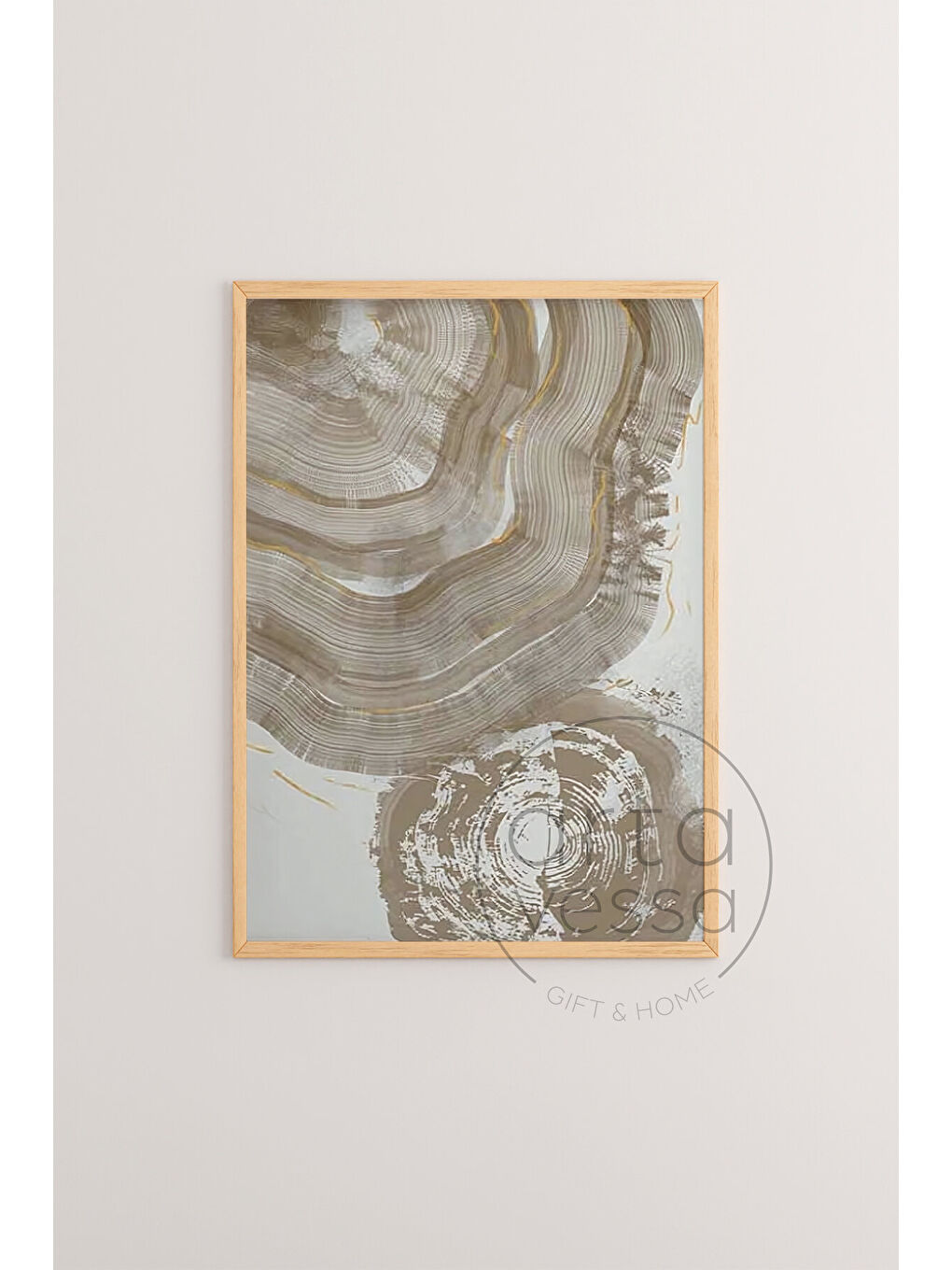 Beyaz 3 Parça Ham Renk Gerçek Ahşap Çerçeveli Tablo Seti - Model 9 - 50 x 70-1