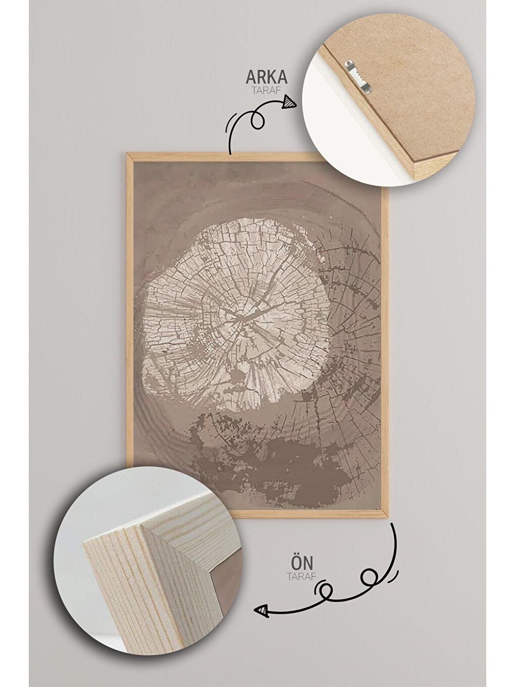 Beyaz 3 Parça Ham Renk Gerçek Ahşap Çerçeveli Tablo Seti - Model 9 - 50 x 70-4