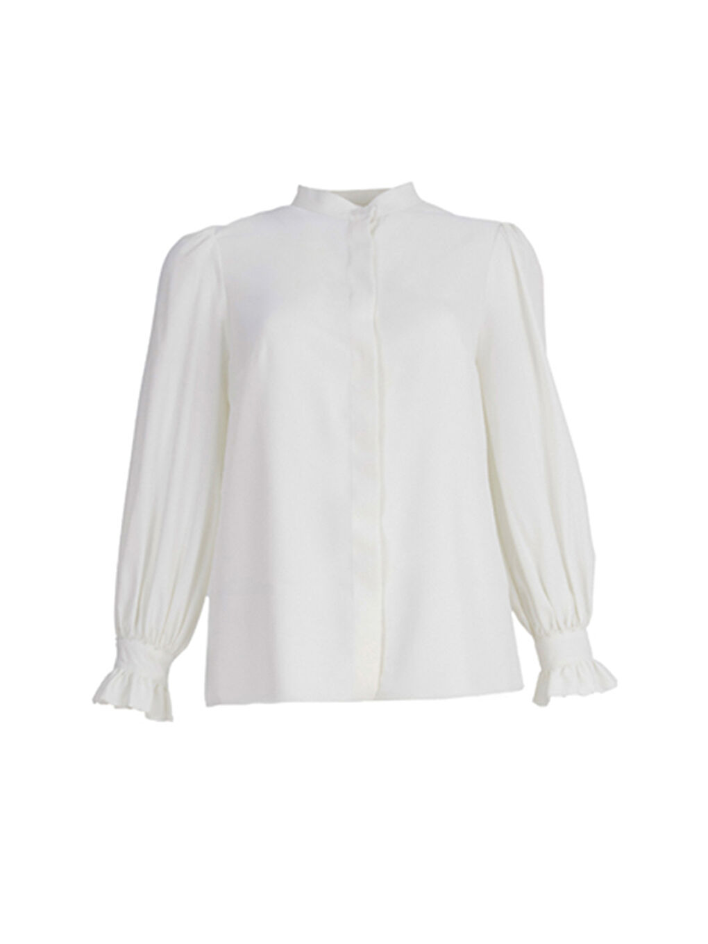 Ekru Hakim Yaka Kolları Fırfırlı Bluz