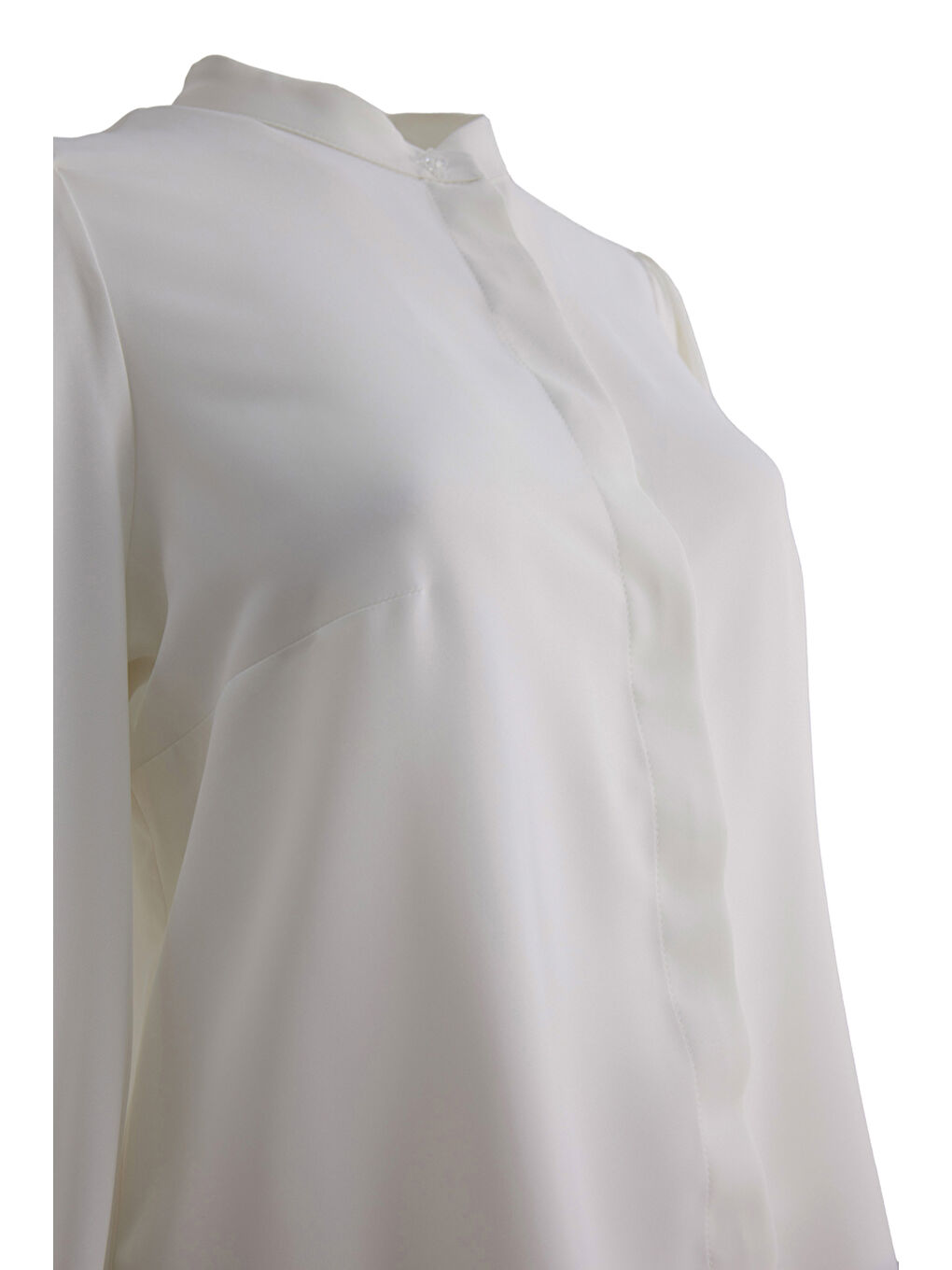 Ekru Hakim Yaka Kolları Fırfırlı Bluz-1