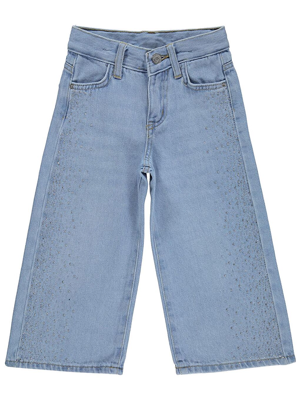 Girls Taşlı Bol Paça 2-5 Yaş Pantolon Jean - Mavi