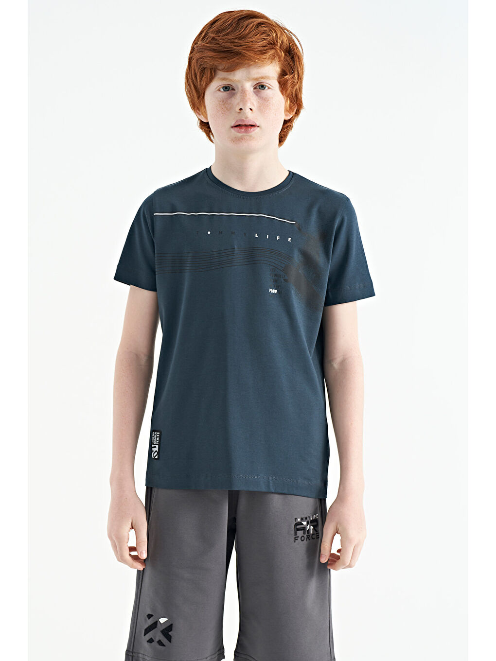 Orman Yeşili Baskı Detaylı Standart Kalıp O Yaka Erkek Çocuk Tişört - 11133