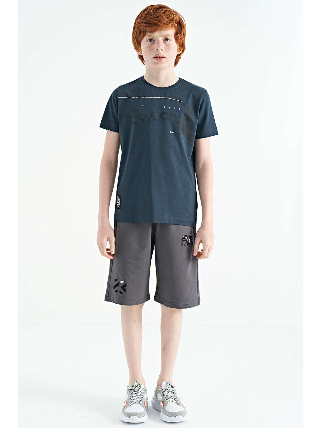 Orman Yeşili Baskı Detaylı Standart Kalıp O Yaka Erkek Çocuk Tişört - 11133-1