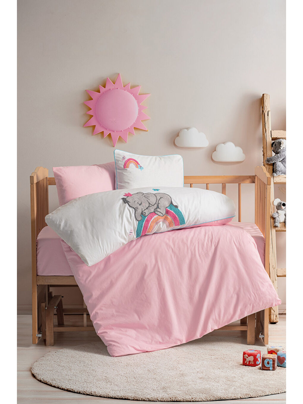 Karışık Pamuk Box Punch Nakışlı Bebek Nevresim Takimi Lucky Pembe-1