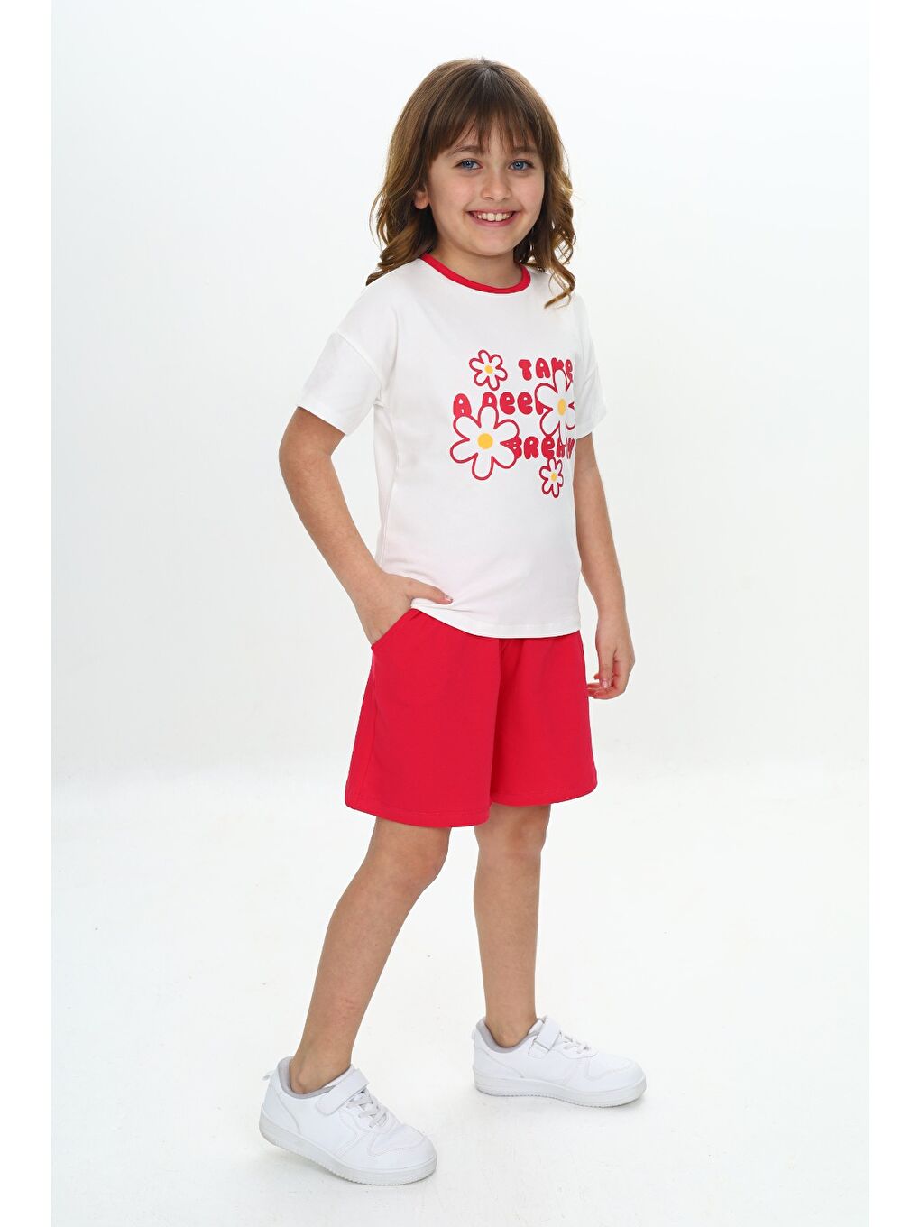 Fuşya Kız Çocuk Çiçek Baskılı Şortlu Takım-2