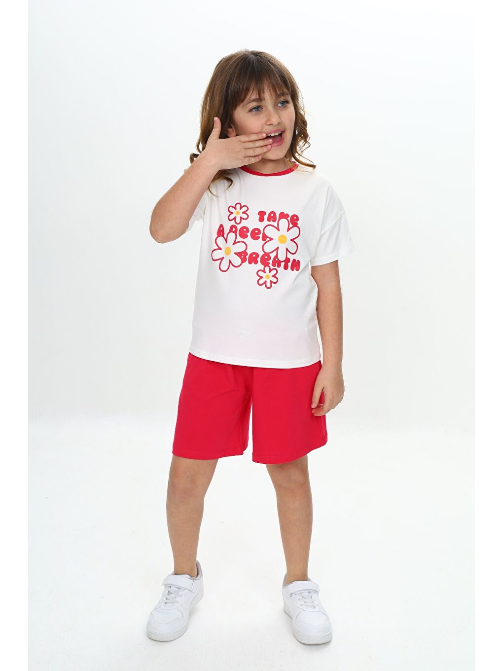 Fuşya Kız Çocuk Çiçek Baskılı Şortlu Takım-4