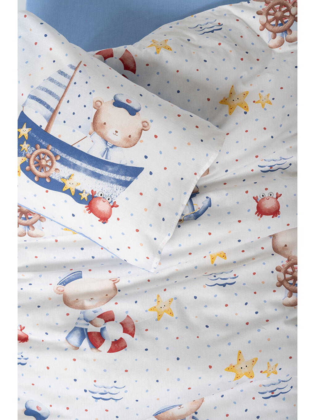 Karışık Pamuk Box Bebek Nevresim Takimi Seaman Mavi-1