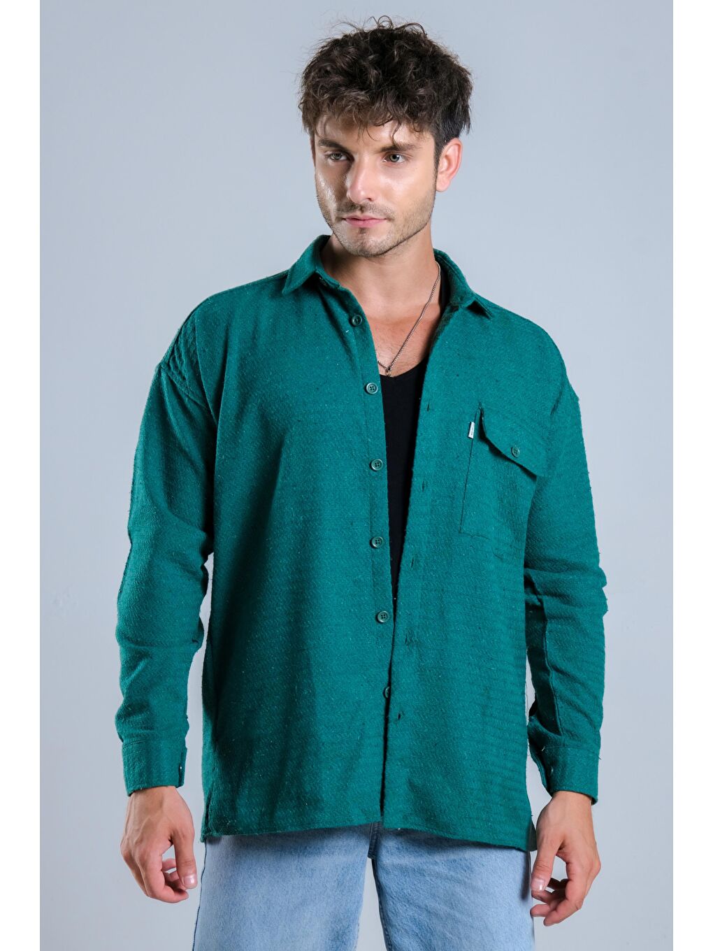 Yeşil Oversize Tek Cepli Örme Gömlek MAR Over22