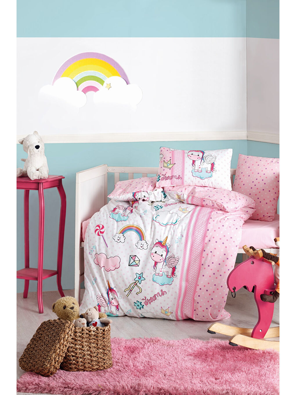 Karışık Pamuk Box Bebek Nevresim Takimi Pembe