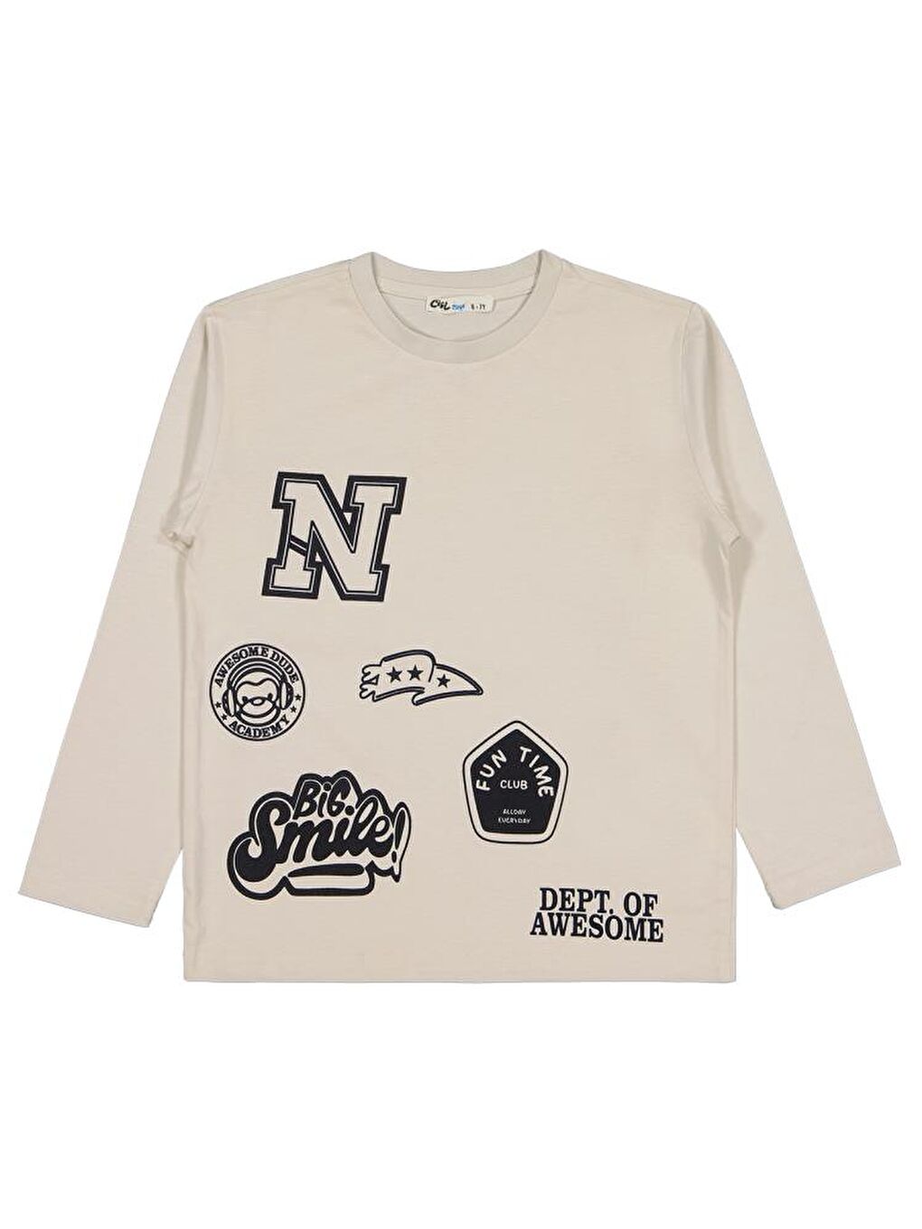 Boys N Dept Of Baskılı 6-9 Yaş Sweatshirt - Bej 8-9 Yaş