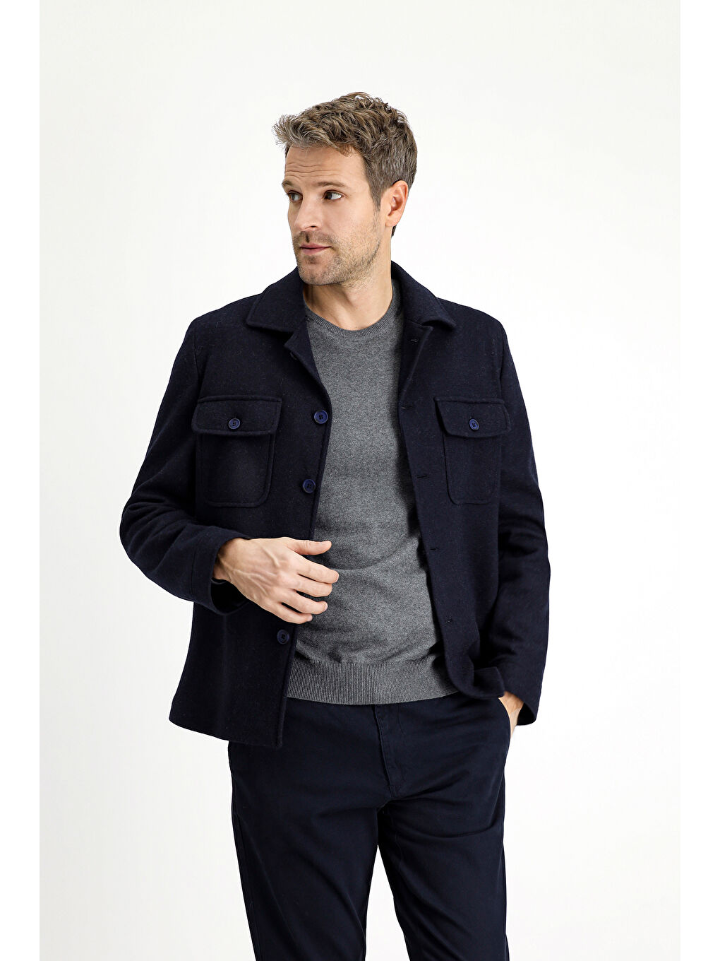 Lacivert Regular Fit Yünlü Spor Ceket