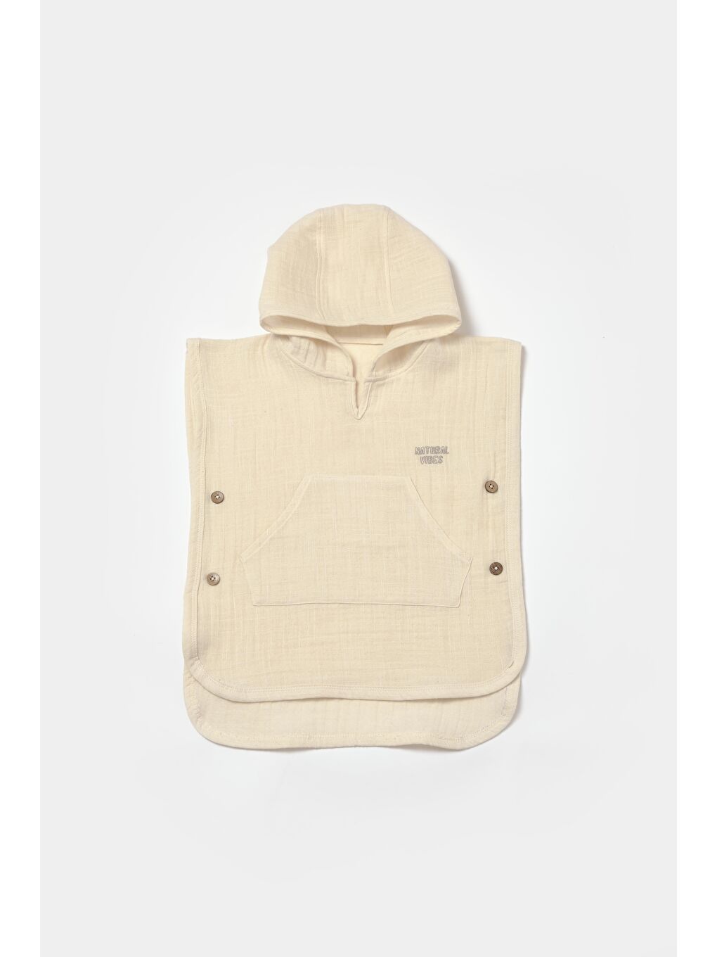 Ekru Unisex Çocuk Pamuklu Bej Müslin Panço Havlu-2