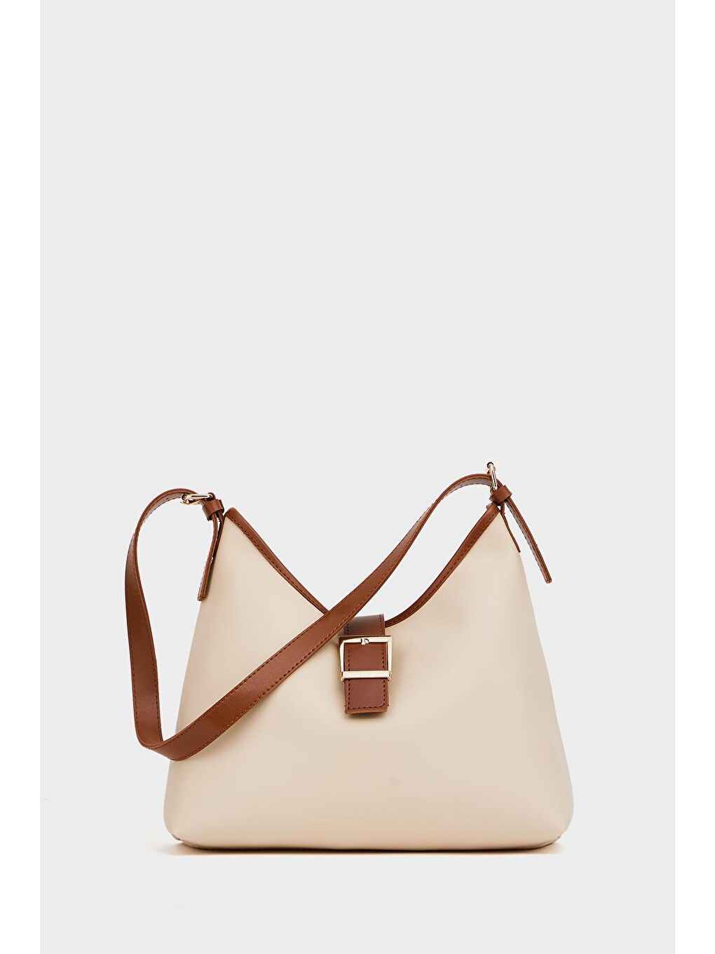 Ekru Gold Toka Detaylı  El Ve Omuz Çantası Krem-1