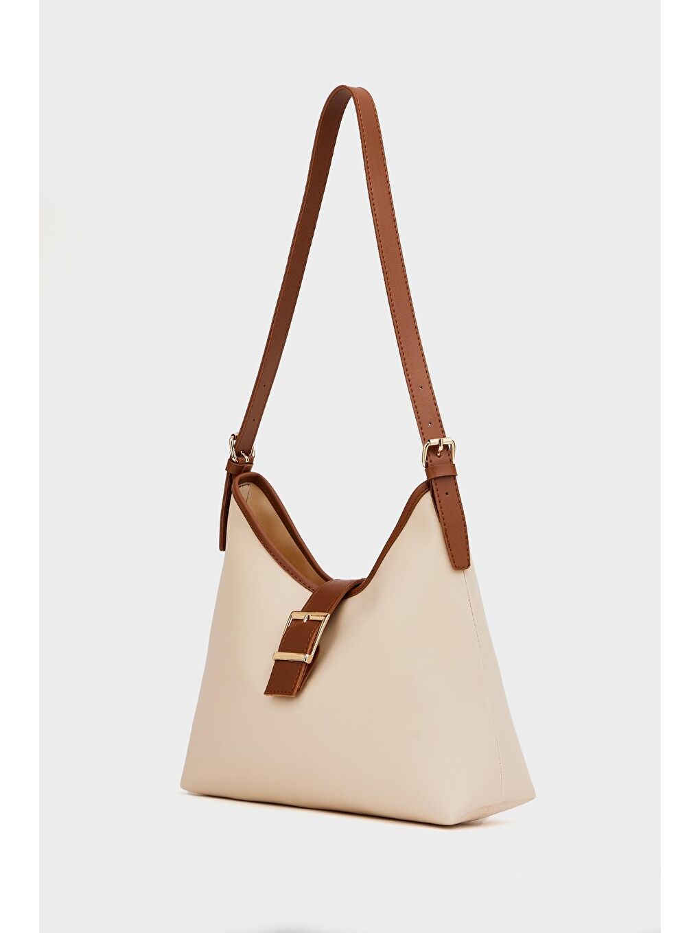 Ekru Gold Toka Detaylı  El Ve Omuz Çantası Krem-2