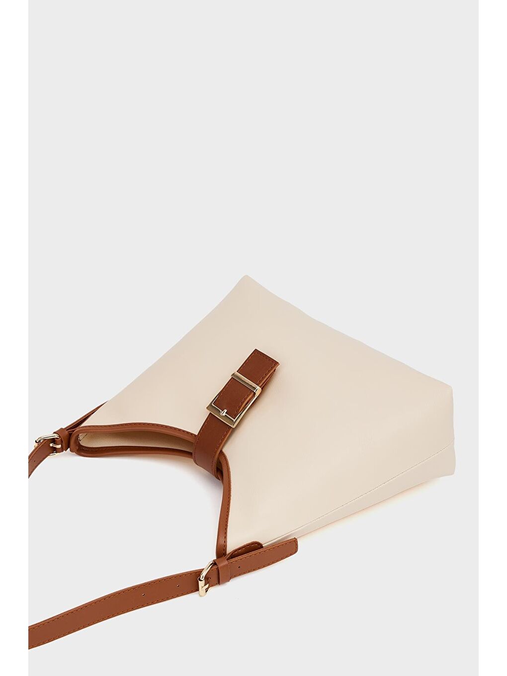 Ekru Gold Toka Detaylı  El Ve Omuz Çantası Krem-3