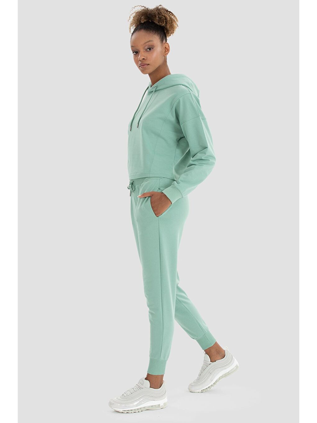 Lisa Oversize Açık Yeşil Crop Hoodie-3