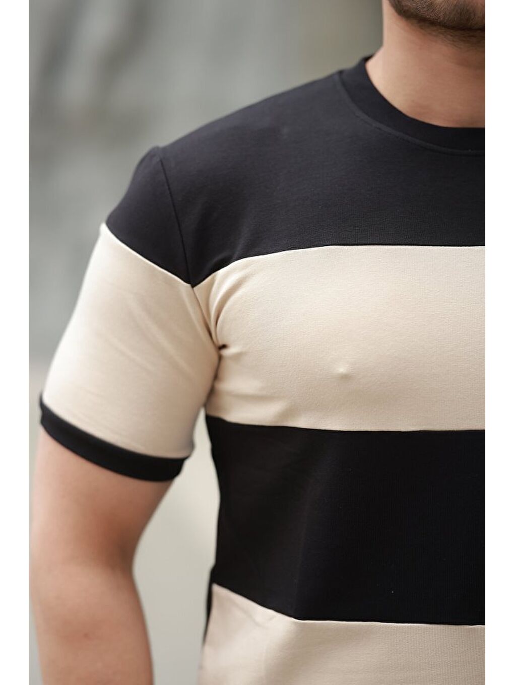 Siyah Erkek Parçalı Renk Kısa Kollu Tişört-2