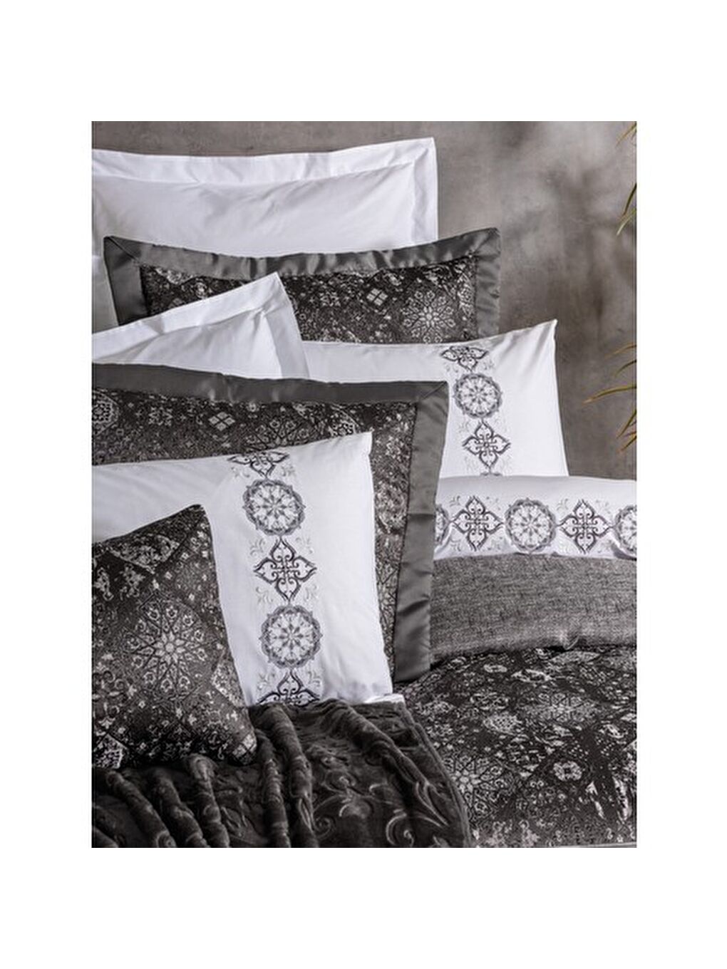 Karışık Pamuk Box Çeyiz Seti Valeria Antrasit-1