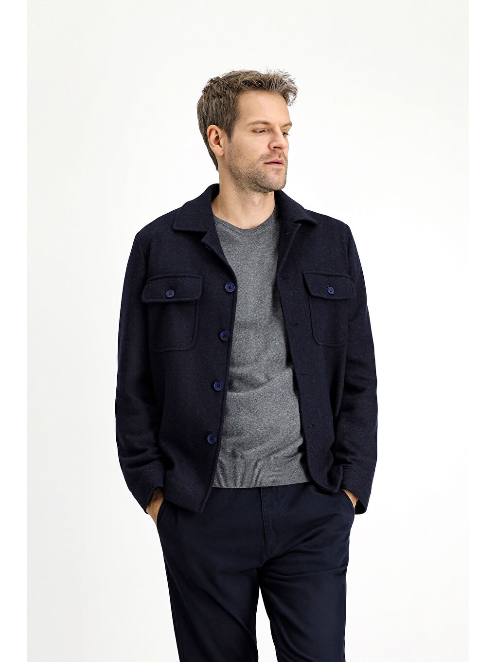 Lacivert Regular Fit Yünlü Spor Ceket-4