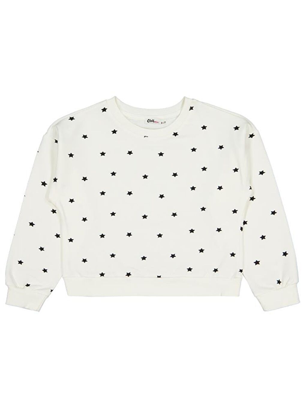 Girls Yıldız Baskılı 6-9 Yaş Sweatshirt - Ekru 8-9 Yaş