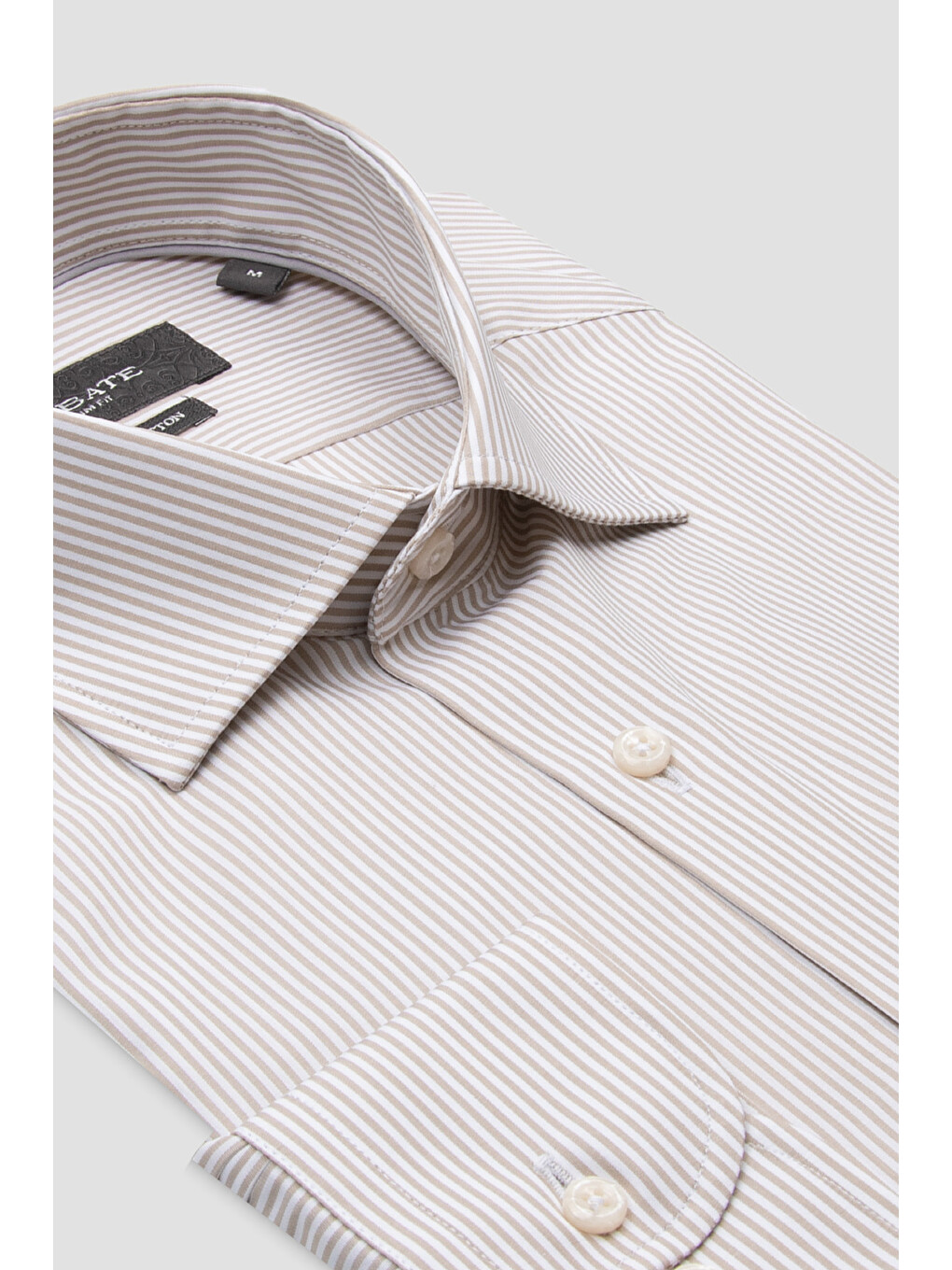 Ekru Marco Poplin Pamuklu Slim Fit Krem Klasik Yaka Erkek Çizgili Gömlek-1