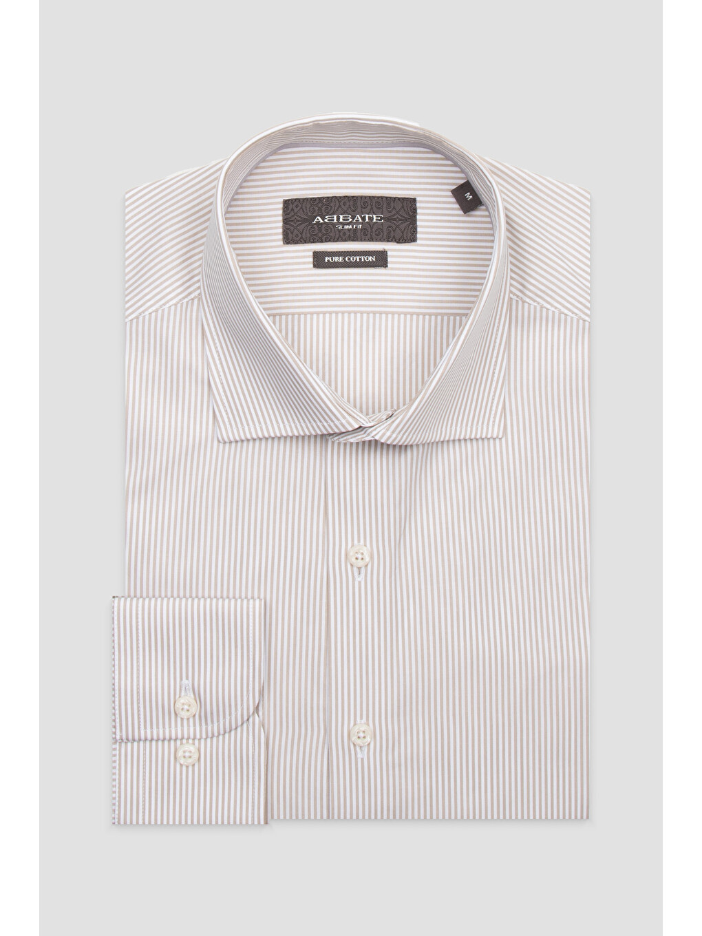 Ekru Marco Poplin Pamuklu Slim Fit Krem Klasik Yaka Erkek Çizgili Gömlek-3