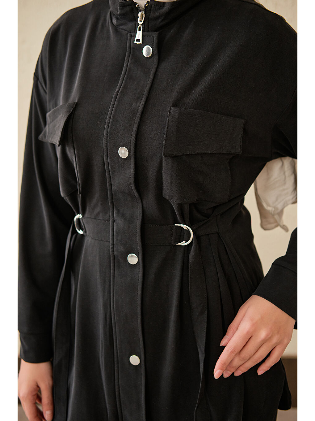 Kadın Çıtçıt Detay Çift Cepli Takım Siyah-3