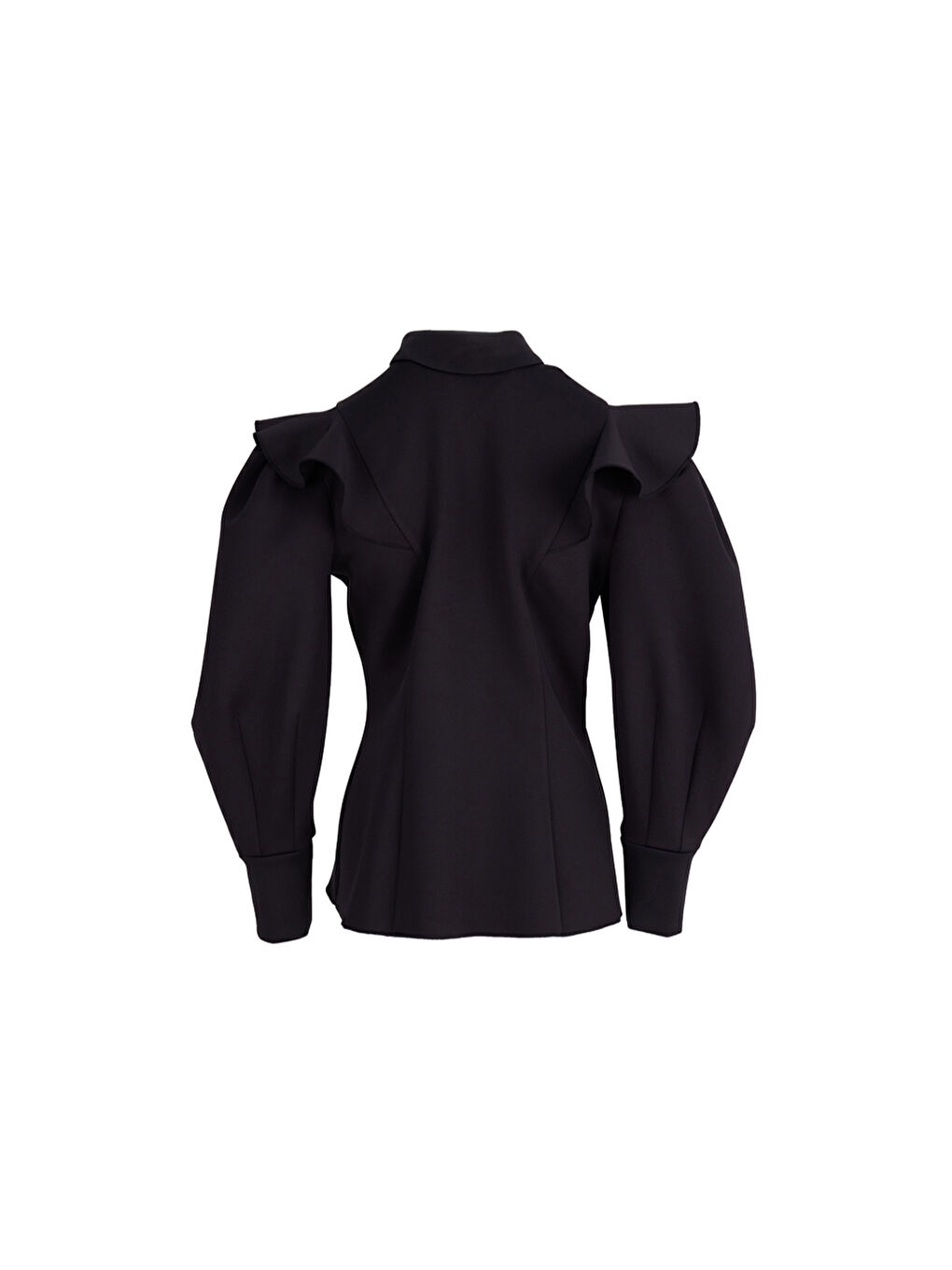 Siyah Kolları Volanlı Örme Bluz