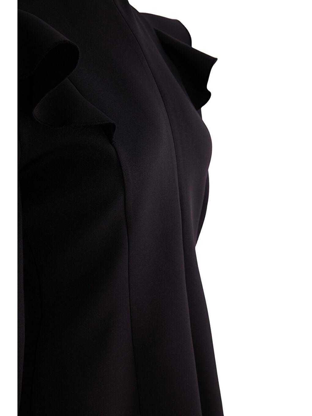 Siyah Kolları Volanlı Örme Bluz-1