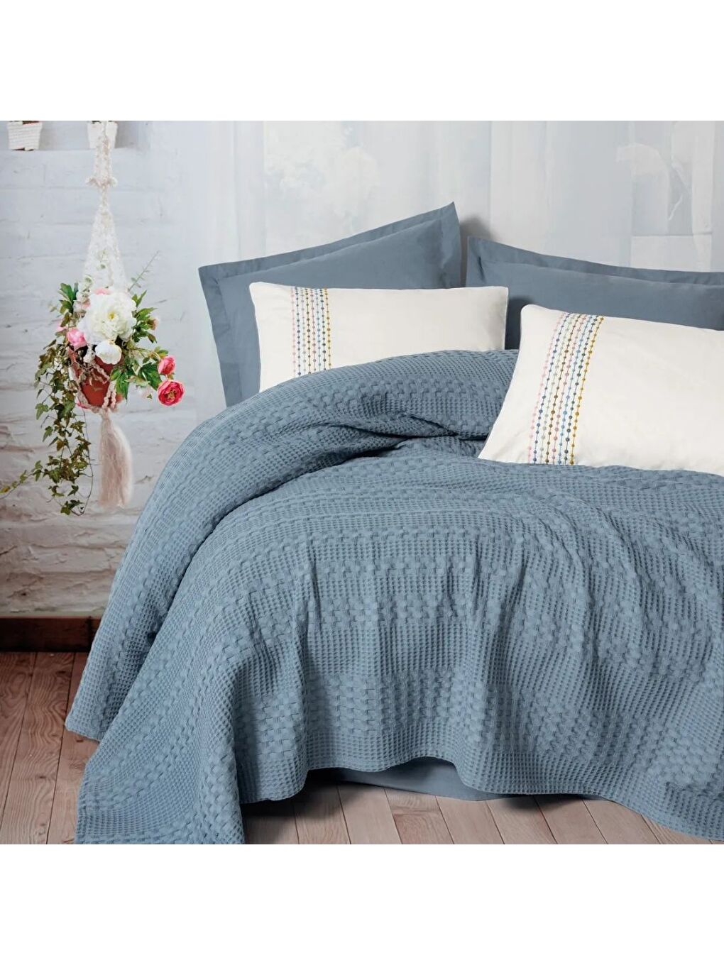 Karışık Pamuk Box Aura Tek Kişilik Takımı Pebble indigo