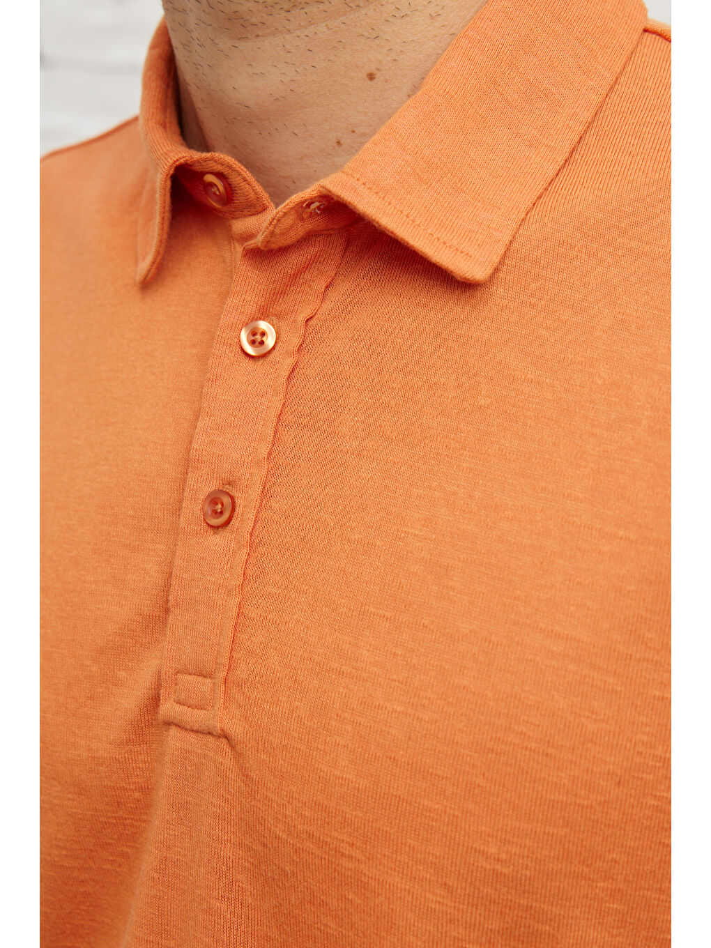 Erkek Turuncu Slim Fit Dar Kesim Polo Yaka Kısa Kollu Keten Görünümlü Tişört-3